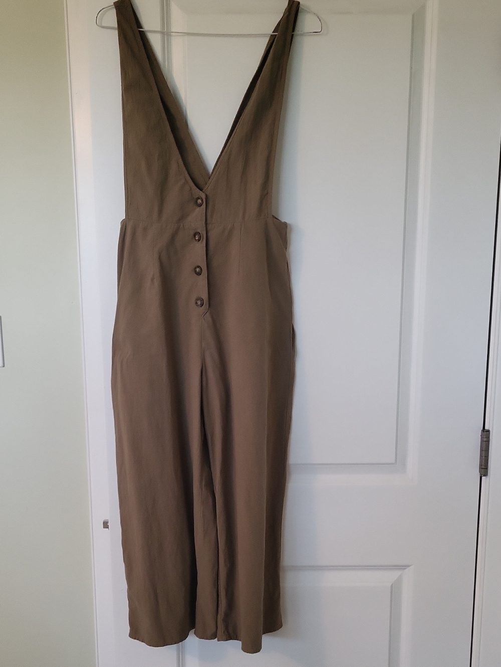Sienna Sky Olive-Brown V-Neck Button Front Jumpsuit